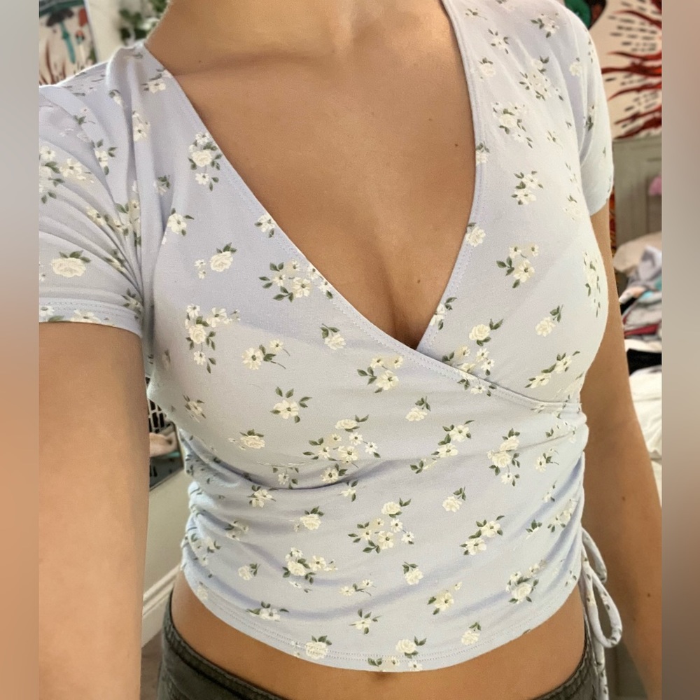 Hollister light blue floral shirt